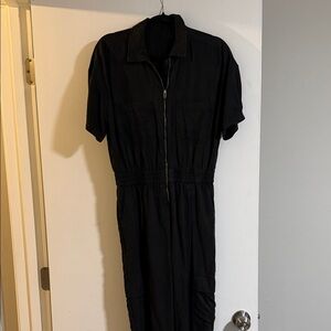 Vuori Black Short-Sleeve Zip-Front Utility Jumpsuit